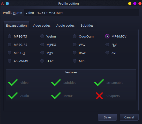 Encapsulation settings